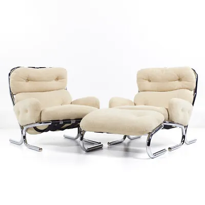 Milo Baughman For Directional Mid Century Chrome Chair And Ottoman Set • $4347