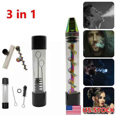 1x Glass Mini Tube Twisty Blunt Smoking Pipe Blunt Metal Tip W/ Cleaning Brush • $10.99