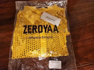 ZEROYAA Men's Gold Sequin Disco Shirt Satin Size M Medium To S Small • $28.99