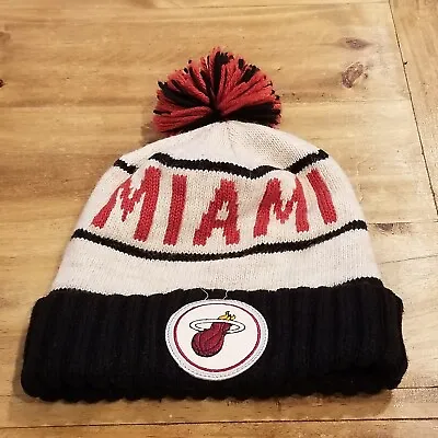 Miami Heat Beanie Hat Cap One Size Mitchell & Ness Pom Fold NBA Basketball • $8.91
