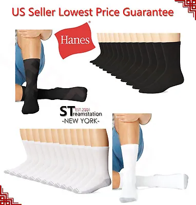 Hanes Premium Men's Crew Socks White Black Gray Socks Size:10-13/Shoe Size:6-12 • $11.99