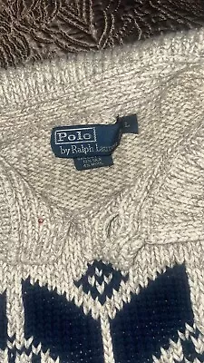 Vintage  Ralph Lauren Hand Knit Snowflake Pullover Sweater L Cotton Ski • $108