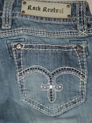$34.99 • Buy Womens ROCK REVIVAL Alanis Capri Crop JEANS Sz 29 Silver Crystal Bling