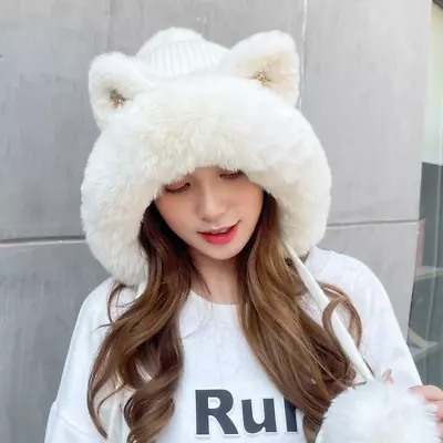 £17.54 • Buy Women Faux Fur Trapper Hat Knit Beanie Sequins Cat Ear Ski Cossack Pom Pom