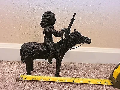 Rustic Metal Art Brutalist Sculpture 8.5  Tall 3lbs Indian On Horse • $50