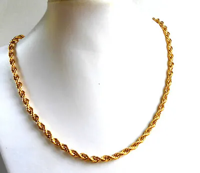 Men Chain Necklace 24K Yellow Gold Plated 4mm Twist Rope 50cm Lobster Clasp UK • £17.09