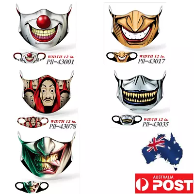 Halloween Clown Stephen King Joker Salvador Print Washable Featured 3D Face Mask • $5.59