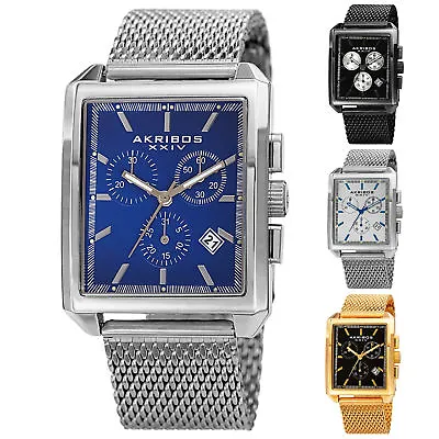 Men's Akribos XXIV AK918 Chronograph Date Stainless Steel Mesh Rectangular Watch • $67.24