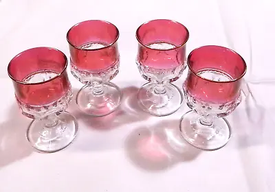 4 Vintage Tiffin Glass Kings Crown Thumbprint Ruby Wine Goblet 4 1/4  1950-1962 • $10