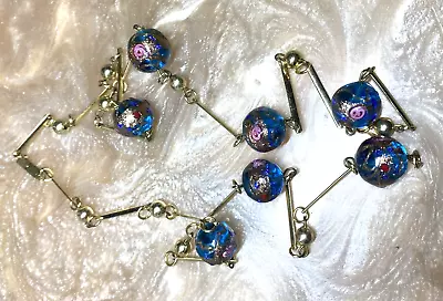Vintage Antique Necklace Venetian Glass Art Deco Blue Wedding Cake Beads • $24.99