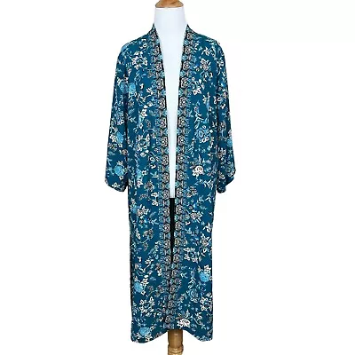 J. Jill Duster Kimono Women OS Blue Floral Longline Open Feminine Flowy Cardigan • $29.98