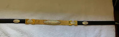 BB Simon Belt Gold-tone Metal Rhinestones Black Leather Italy L ? • $32