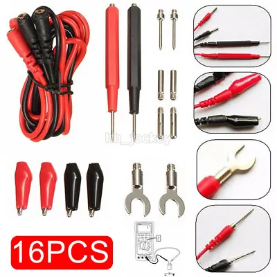 16PCS Digital Multimeter Test Leads Probes Volt Meter Cable Clip Alligator UK • £4.99