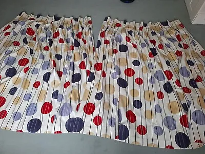 Pinch Pleat Curtains Lined White Large Red Blue And Taupe Spots Bespoke • £44.99