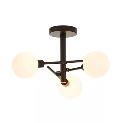 Litecraft Supa Ceiling Light Semi Flush 3 Arm With White Glass Shades - Black    • £58.99