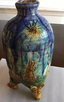 Rare Large Majolica Pottery Ceramic Vase Forest Animals With Four Feet Dog Heads • $215