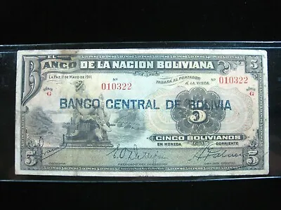 Bolivia 5 Bolivianos 1928 P113 Banco La Nacion Boliviana 0322# Banknote Money • $26.90