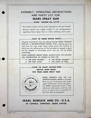 Vtg Original Sears Paint Spray Gun Instruction Manual • $14.95