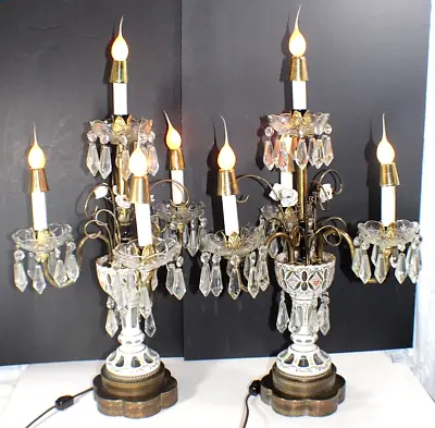 STUNNING Pair Of Bohemian Cut To Clear Glass W/crystals 2 Way Lamps • $865