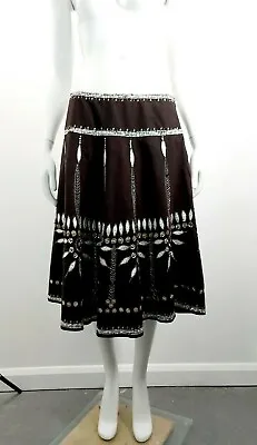 TEMPERLEY LONDON - UK SIZE 12/14 Black Cotton Skirt Sequins Beaded Boho Festival • £22.99