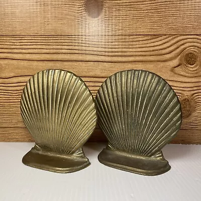 Price Products Solid Brass Bookends Scallop Seashell Nautical Heavy Pair 5 Inch • $24.99