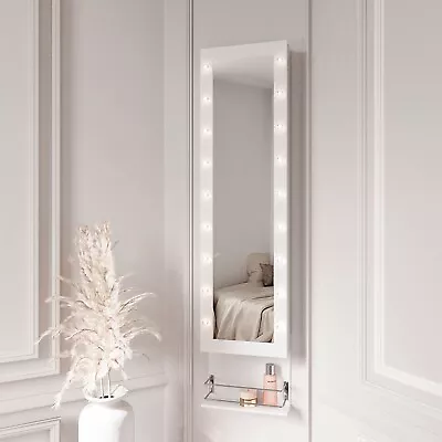 Door Wall Mounted Jewellery Makeup Mirrored Cabinet LED Lights Storage Shelf • £99.90