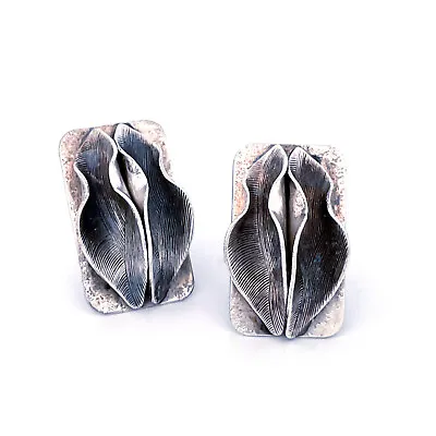 VTG Marjorie Baer SF Silver Tone Open Petals Sculptural Clip-On Earrings 1.2  • $45