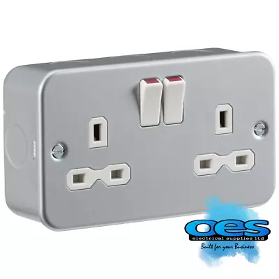 Metal Clad 13amp Double 2 Gang Switched Socket Twin Electrical Wall Socket Plug  • £5.35