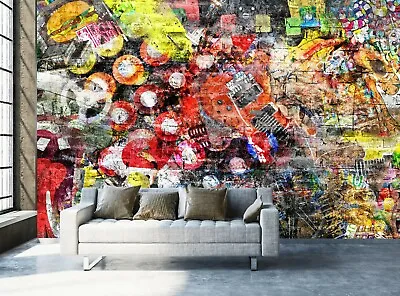£95.99 • Buy Grunge Style On Brick Wall Mural Photo Wallpaper Wall Decor Teenagers Graffiti