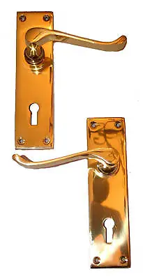£15.95 • Buy Victorian Scroll Brass Door Handles With Keyhole (JV10PB)