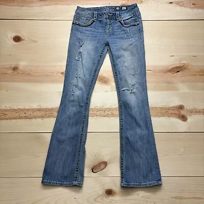 Miss Me Jeans Womens 28 Blue Denim Pants Mid Rise Boot Cut Light Wash Low Rise * • $19.99