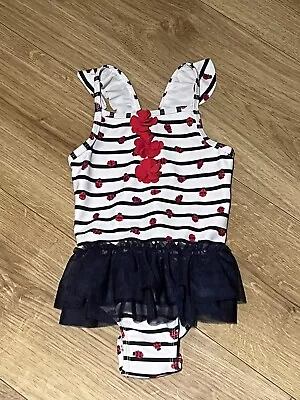 Baby Girl Striped Floral Ladybird Tutu Swimming Costume 18-24 Months 🐞 • £5