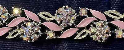 Vintage Lisner Pink Enameled Rhinestoned Necklace..Stunning Sparkler! • $52
