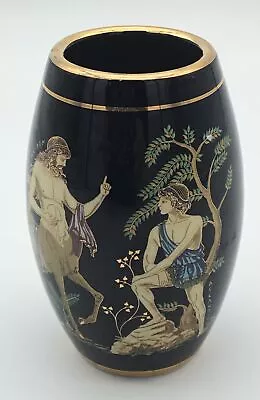 Manousakis Keramik Vintage Hand Painted Gold Trimmed Navy Greek Scenes Sm Vase • $26.50