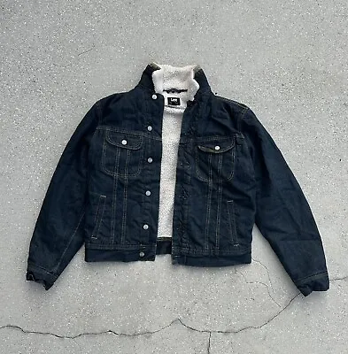 Vintage LEE Men’s (M) Jean Sherpa Lined Blue Denim Jacket Removable Collar • $100