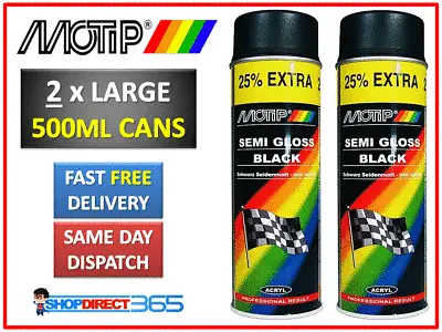 £10.49 • Buy 2 X MOTIP Satin Black Semi Gloss Spray Paint Can Aerosol Auto Car 500ml 04001