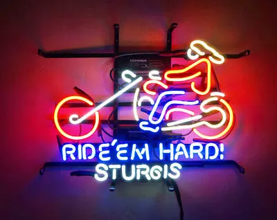 Ride Em Hard Sturgis Motorcycle Garage 20 X16  Neon Light Sign Lamp Wall Decor • $130.79