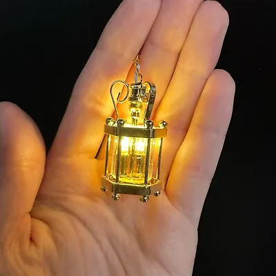 BRASS Gold Hanging Hexagonal Lantern Lamp Ceiling LED 1:12 Dollhouse Miniature • $31.50