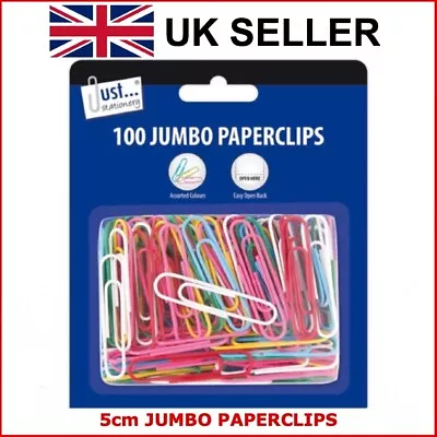 100x JUMBO XL Paper Clips No Tear 50mm Assorted Colours Paperclip Stationery NEW • £4.99