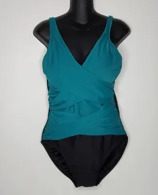MIRACLESUIT One Piece Slimming Swimsuit 14 Teal Black Wrap • $39.99