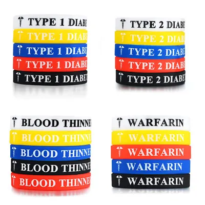 5pcs Medical Alert Caduceus Men Women Silicone Bracelets Cuff Wristband Allergy • $4.99