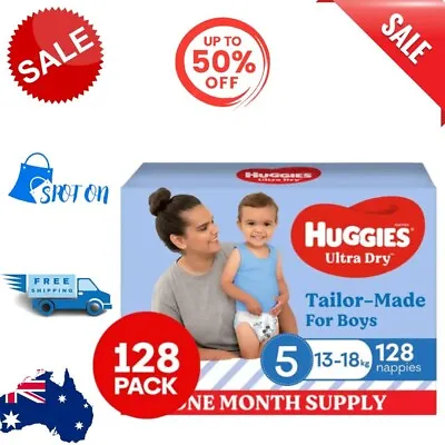 $99.77 • Buy Huggies Ultra Dry Nappies For Boys Size 5 (13-18kg) 1 Month Supply 128pk