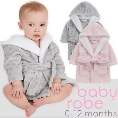 Baby Girls Boys Fleece Robe Hooded Dressing Gown Sherpa Fleece 0-6 6-12 Months • £9.99