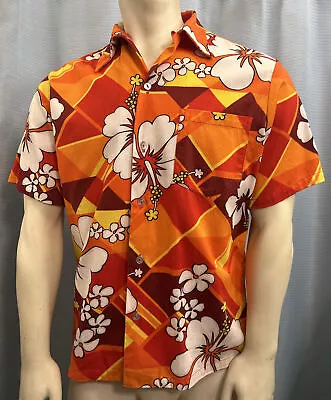 L Vintage HUKILAU FASHIONS Honolulu HAWAII Hawaiian ALOHA SHIRT Loop Collar GVH • $79.99