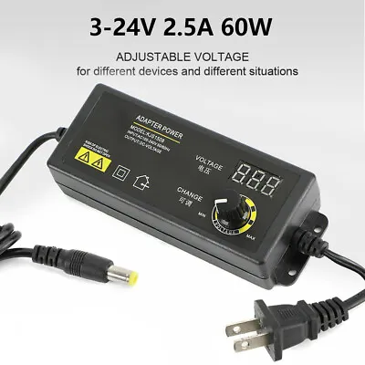 60W Power Supply Adjustable DC 3V ~ 24V Variable Universal Switch AC/DC Adapter • $13.99