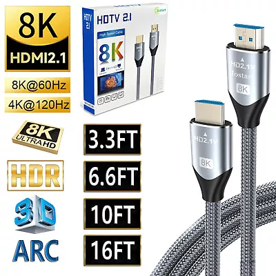 HDMI 8K Premium Mesh Braided Cable High Speed Ultra HDTV Cord 3D ARC 3FT-16FT • $11.04