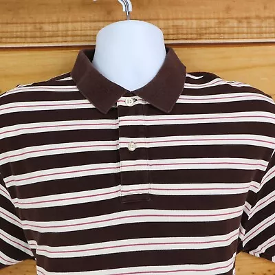 LINCS David Chu Polo Golf Shirt Mens XL Brown White Stripes Short Sleeve Collar • $14.39