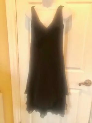 MELINDA ENG LINED SILK Chiffon HANDKERCHIEF MIDI DRESS SZ:10 BLacK • $75