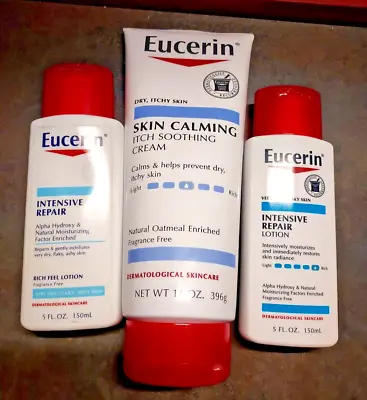 Lot Of 3 Eucerin {2} Intensive Repair 5 Fl.oz. & {1] Skin Calming Itch Cream 14o • $21.99