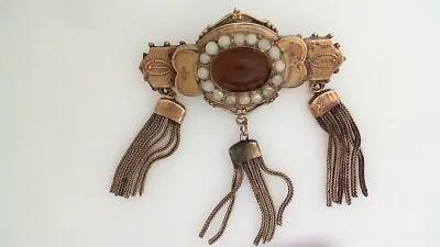 Vintage Karu 1940's Edwardian Victorian Revival Brass Watch Fob Style Brooch  • $25